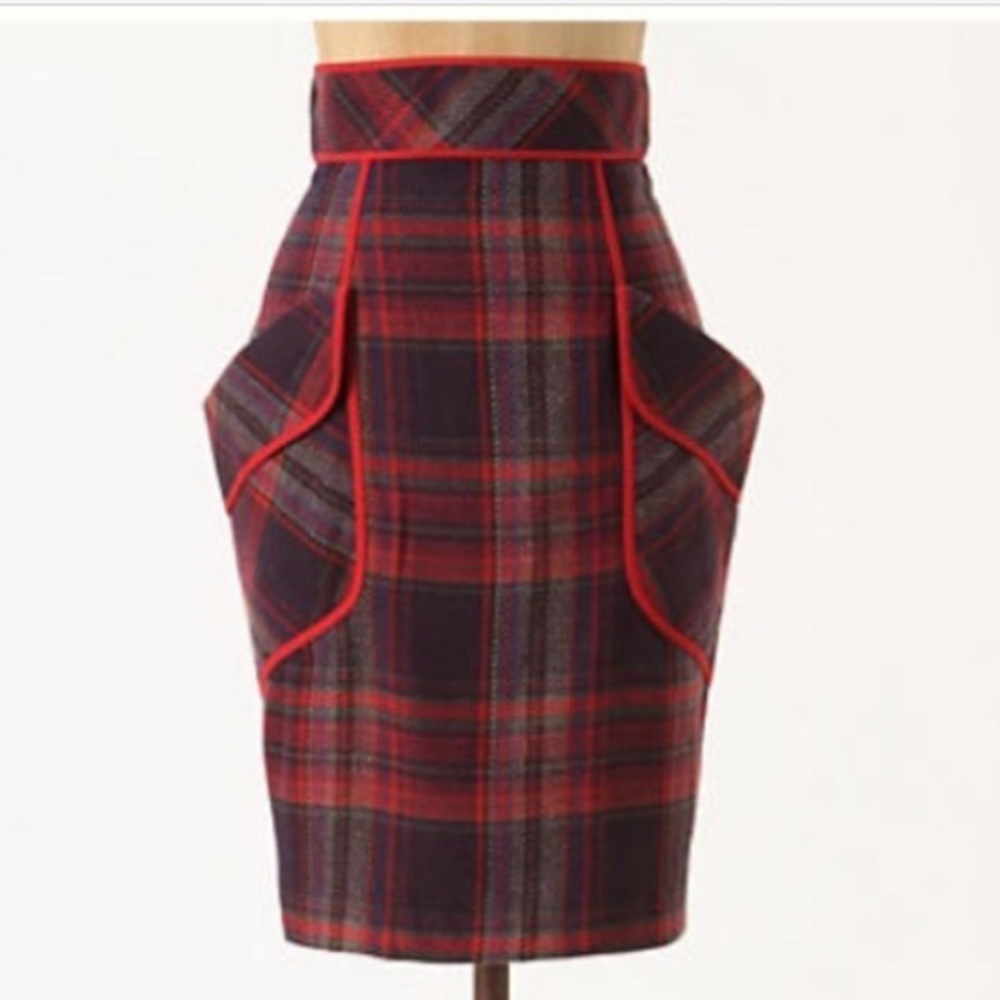Anthropologie Plaid Pencil Skirt with Pockets